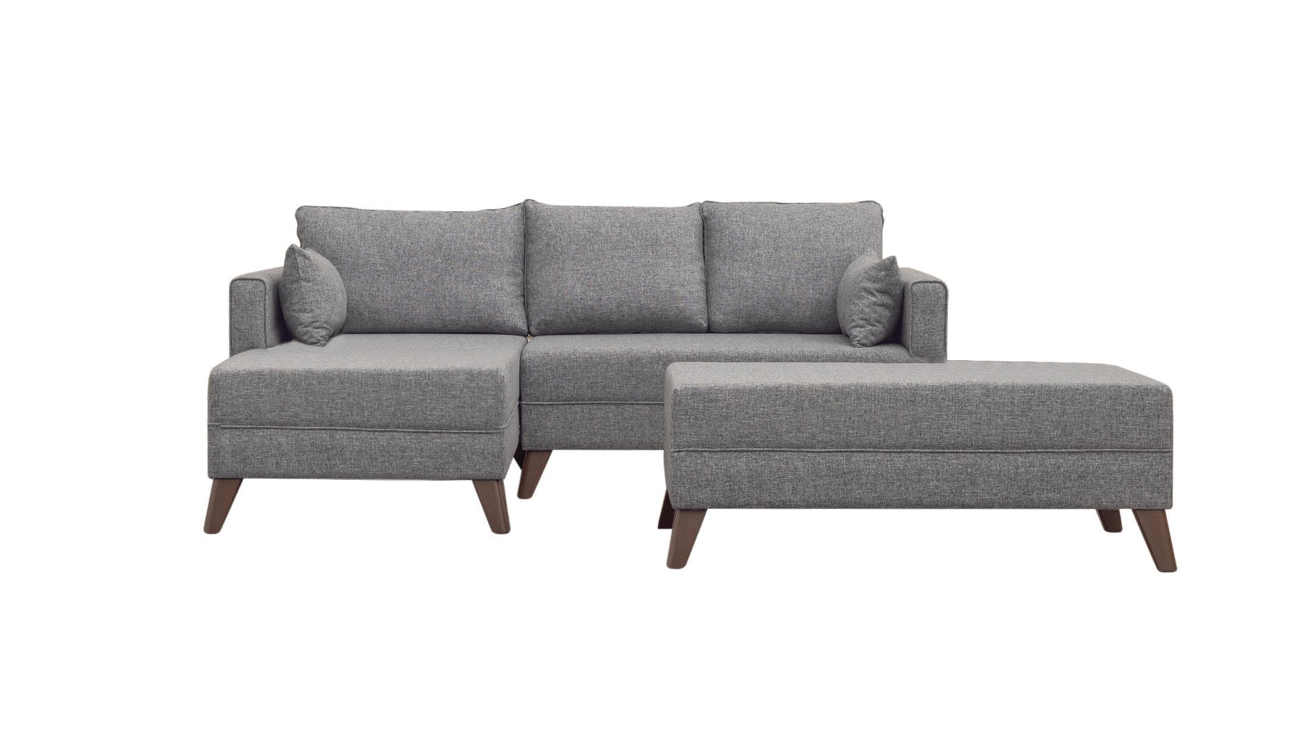 Sofá-cama de canto moderno, tecido cinza, 205 x 85 x 140 cm | 100% poliéster, espuma 28 DNS, fácil de limpar, design escandinavo elegante, perfeito para espaços pequenos