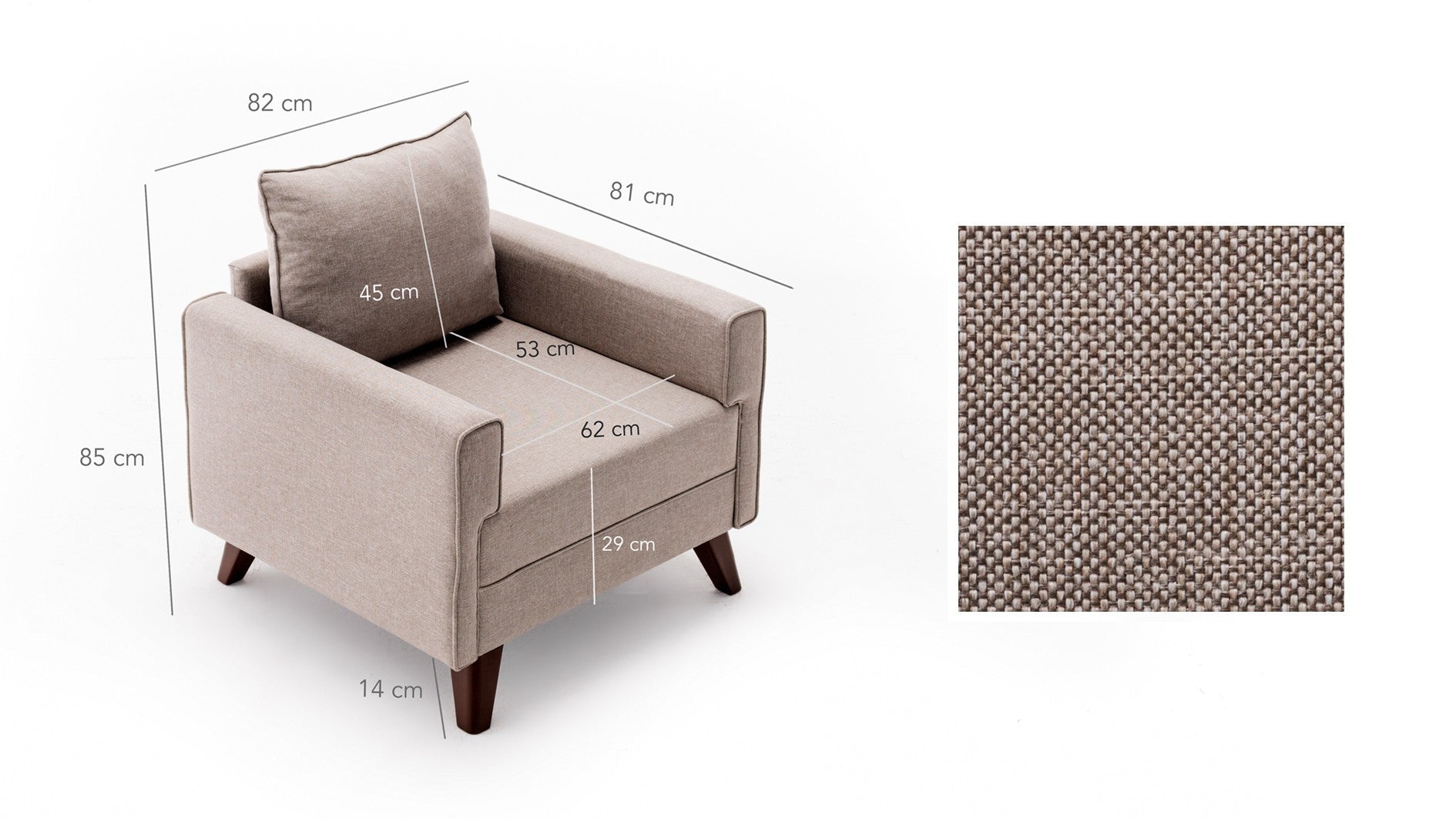 Sofá moderno de 1 lugar, cor creme, 82 x 85 x 81 cm | Estrutura de madeira/MDF durável, tecido 100% poliéster, fácil de limpar | Design escandinavo elegante para residências e hotéis