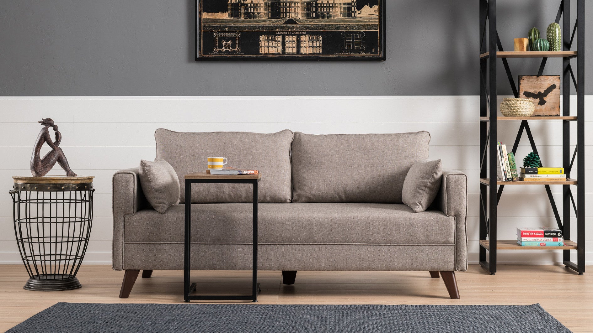 Sofá moderno de 2 lugares, cor creme, 177 x 85 x 81 cm | Estrutura de madeira/MDF durável, 100% poliéster, fácil de limpar, design escandinavo elegante, perfeito para hotéis e residências