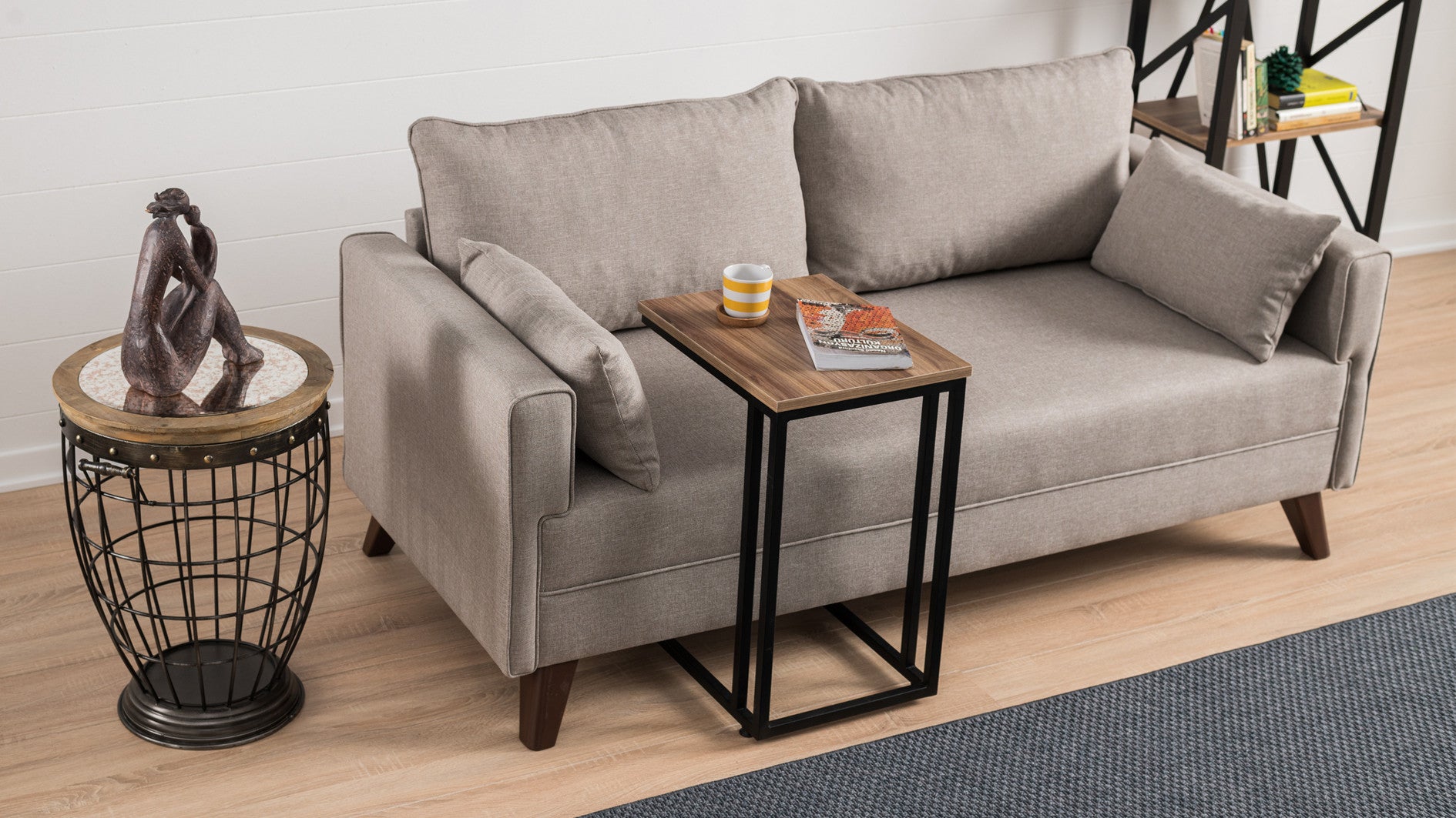 Sofá moderno de 2 lugares, cor creme, 177 x 85 x 81 cm | Estrutura de madeira/MDF durável, 100% poliéster, fácil de limpar, design escandinavo elegante, perfeito para hotéis e residências