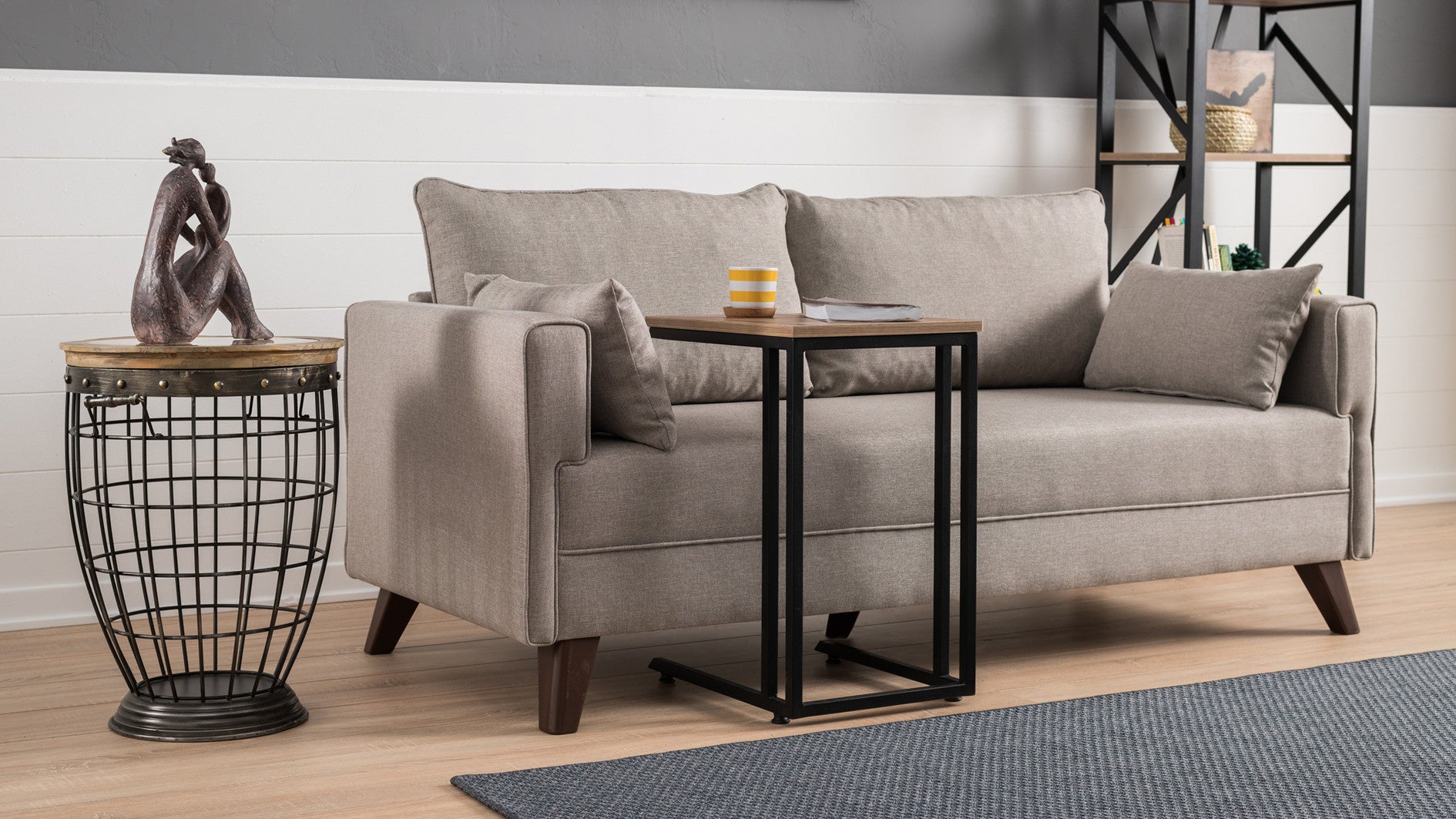 Sofá moderno de 2 lugares, cor creme, 177 x 85 x 81 cm | Estrutura de madeira/MDF durável, 100% poliéster, fácil de limpar, design escandinavo elegante, perfeito para hotéis e residências