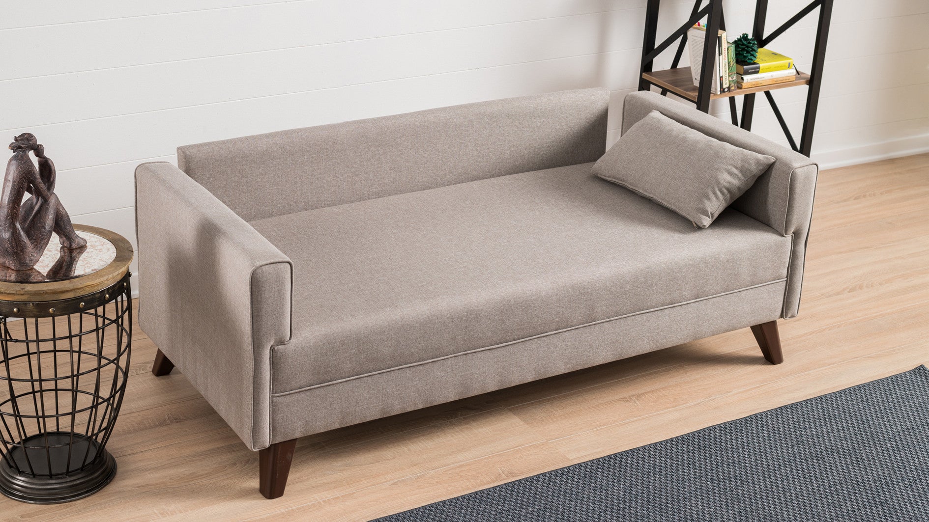 Sofá moderno de 2 lugares, cor creme, 177 x 85 x 81 cm | Estrutura de madeira/MDF durável, 100% poliéster, fácil de limpar, design escandinavo elegante, perfeito para hotéis e residências