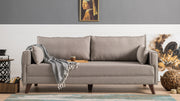 Sofá-cama moderno de 3 lugares, creme, 208 cm | Estrutura de madeira/MDF, 100% poliéster, fácil de limpar | Tamanho da cama: 150 x 190 cm, design escandinavo elegante