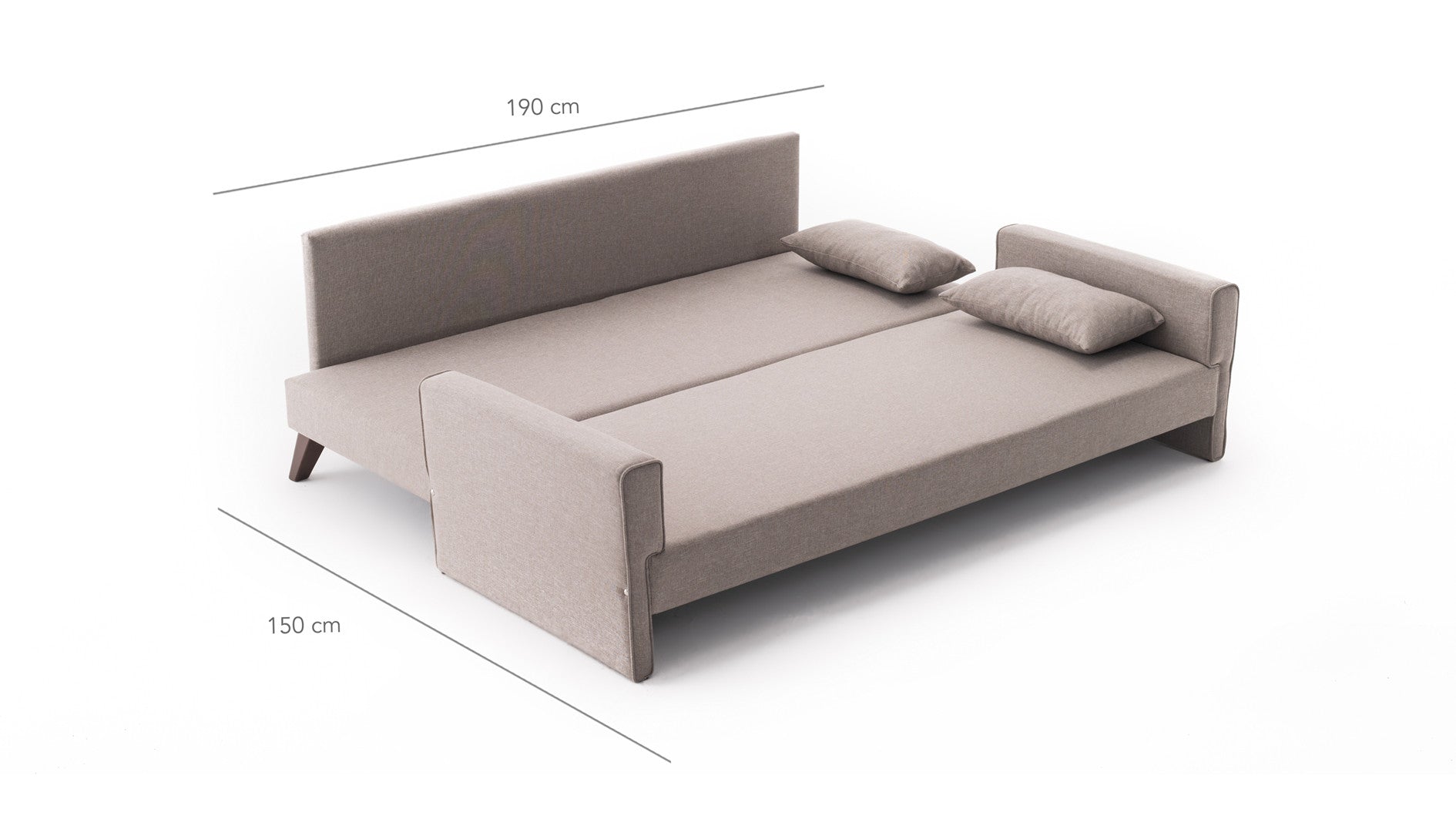 Sofá-cama moderno de 3 lugares, creme, 208 cm | Estrutura de madeira/MDF, 100% poliéster, fácil de limpar | Tamanho da cama: 150 x 190 cm, design escandinavo elegante
