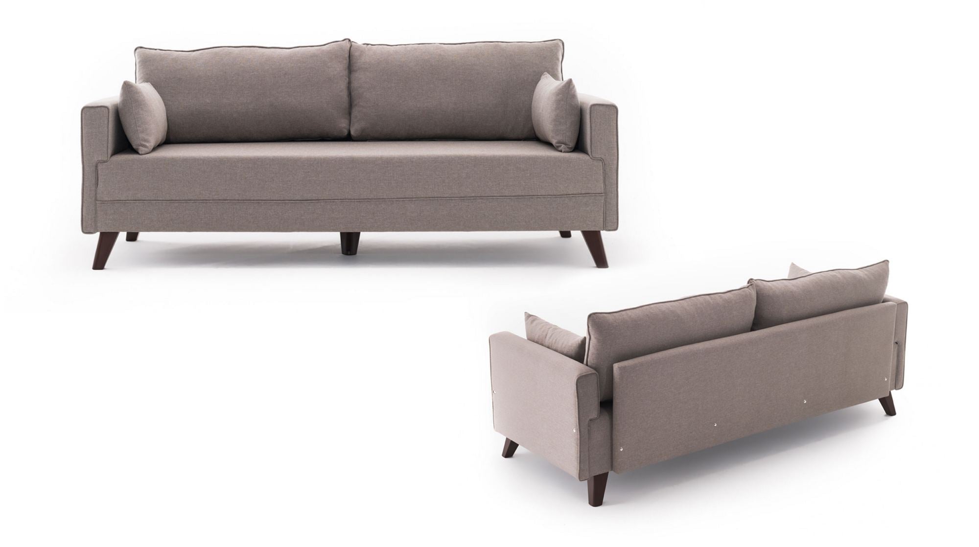 Sofá-cama moderno de 3 lugares, creme, 208 cm | Estrutura de madeira/MDF, 100% poliéster, fácil de limpar | Tamanho da cama: 150 x 190 cm, design escandinavo elegante