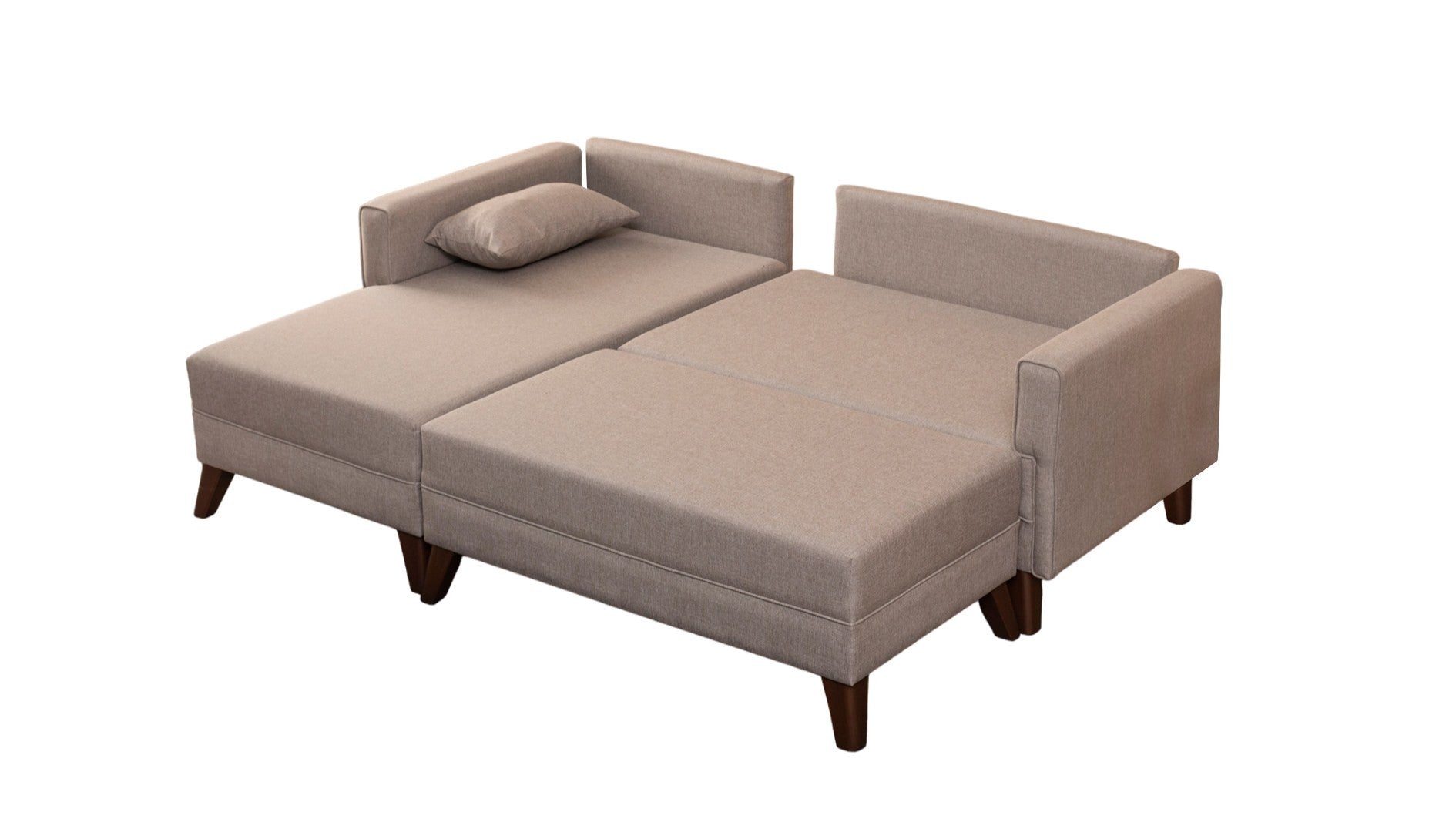 Sofá-cama de canto moderno, creme, 205 x 85 x 140 cm | 100% poliéster, espuma 28 DNS, fácil de limpar | Design escandinavo elegante para conforto e versatilidade