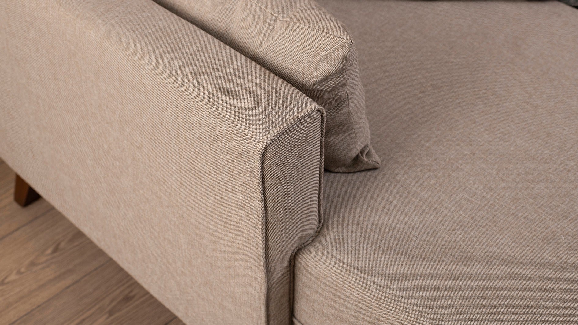 Sofá-cama de canto moderno, creme, 205 x 85 x 140 cm | 100% poliéster, espuma 28 DNS, fácil de limpar | Design escandinavo elegante para conforto e versatilidade