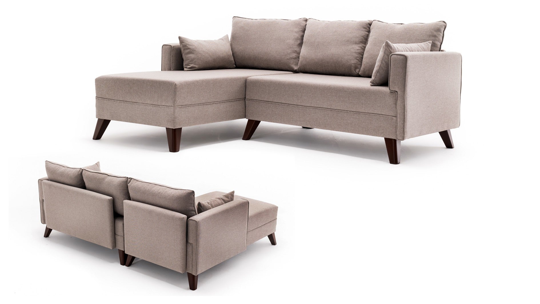Sofá-cama de canto moderno, creme, 205 x 85 x 140 cm | 100% poliéster, espuma 28 DNS, fácil de limpar | Design escandinavo elegante para conforto e versatilidade