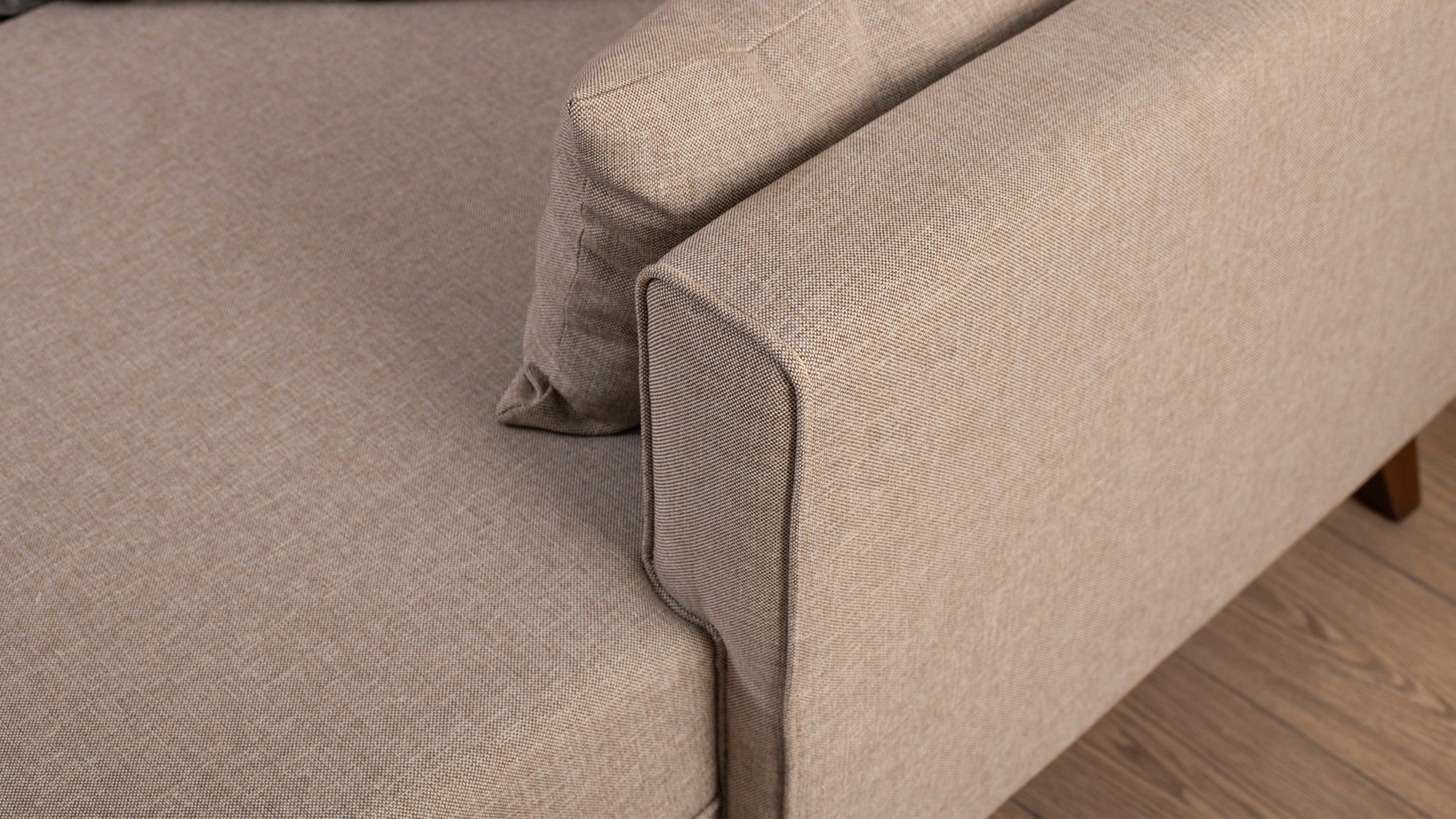 Sofá-cama de canto moderno, creme, 205 x 85 x 140 cm | 100% poliéster, espuma 28 DNS, fácil de limpar | Design escandinavo elegante, perfeito para espaços pequenos
