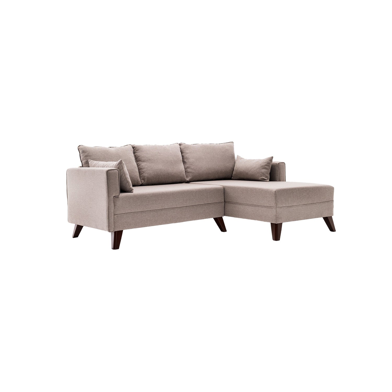 Sofá-cama de canto moderno, creme, 205 x 85 x 140 cm | 100% poliéster, espuma 28 DNS, fácil de limpar | Design escandinavo elegante, perfeito para espaços pequenos