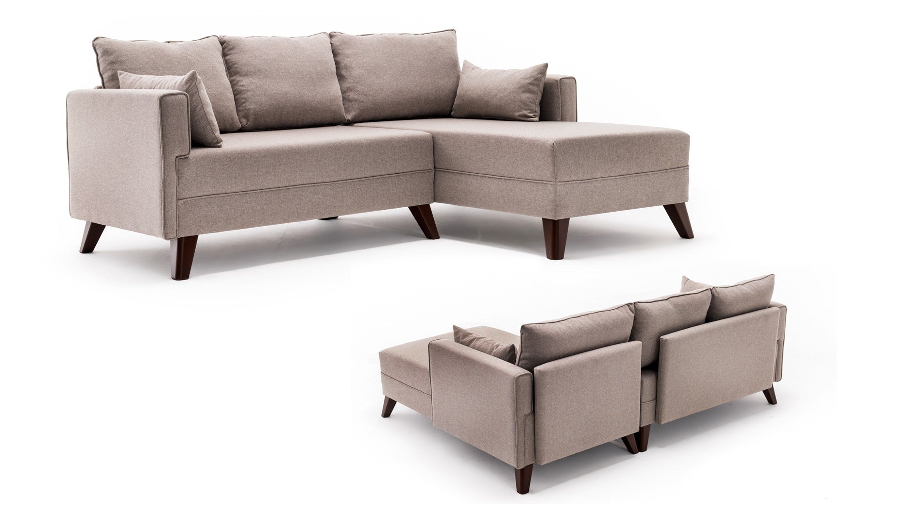 Sofá-cama de canto moderno, creme, 205 x 85 x 140 cm | 100% poliéster, espuma 28 DNS, fácil de limpar | Design escandinavo elegante, perfeito para espaços pequenos