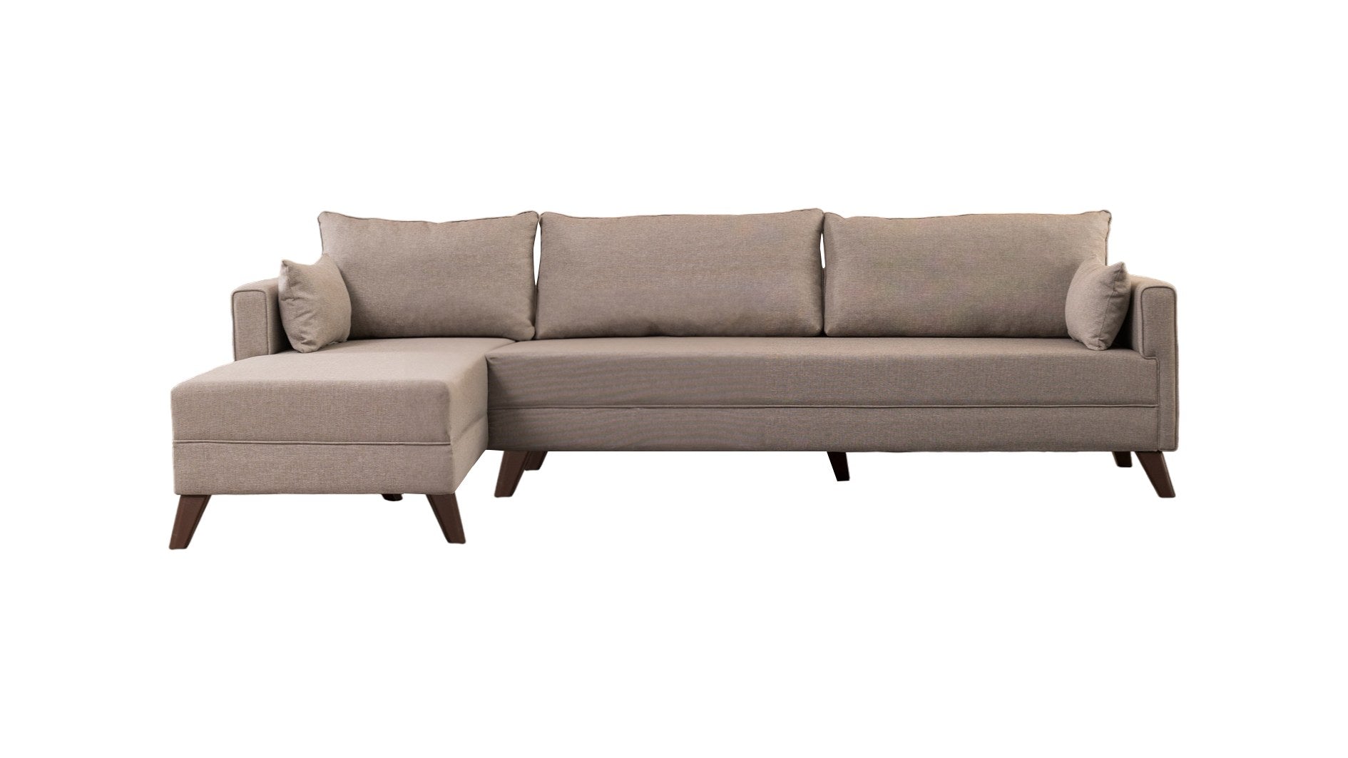 Sofá de canto moderno, cor creme, 275 cm | 100% poliéster, espuma 28 DNS, fácil de limpar | Design escandinavo elegante com pernas de nogueira, perfeito para salas de estar