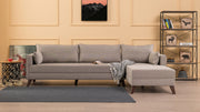 Sofá de canto moderno, cor creme, 275 cm | 100% poliéster, espuma 28 DNS, fácil de limpar | Design escandinavo elegante com pernas de nogueira, perfeito para salas de estar