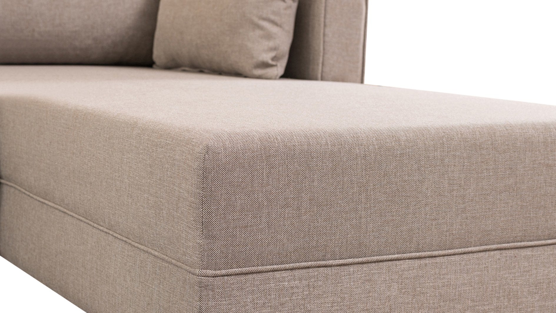 Sofá de canto moderno, cor creme, 275 cm | 100% poliéster, espuma 28 DNS, fácil de limpar | Design escandinavo elegante com pernas de nogueira, perfeito para salas de estar