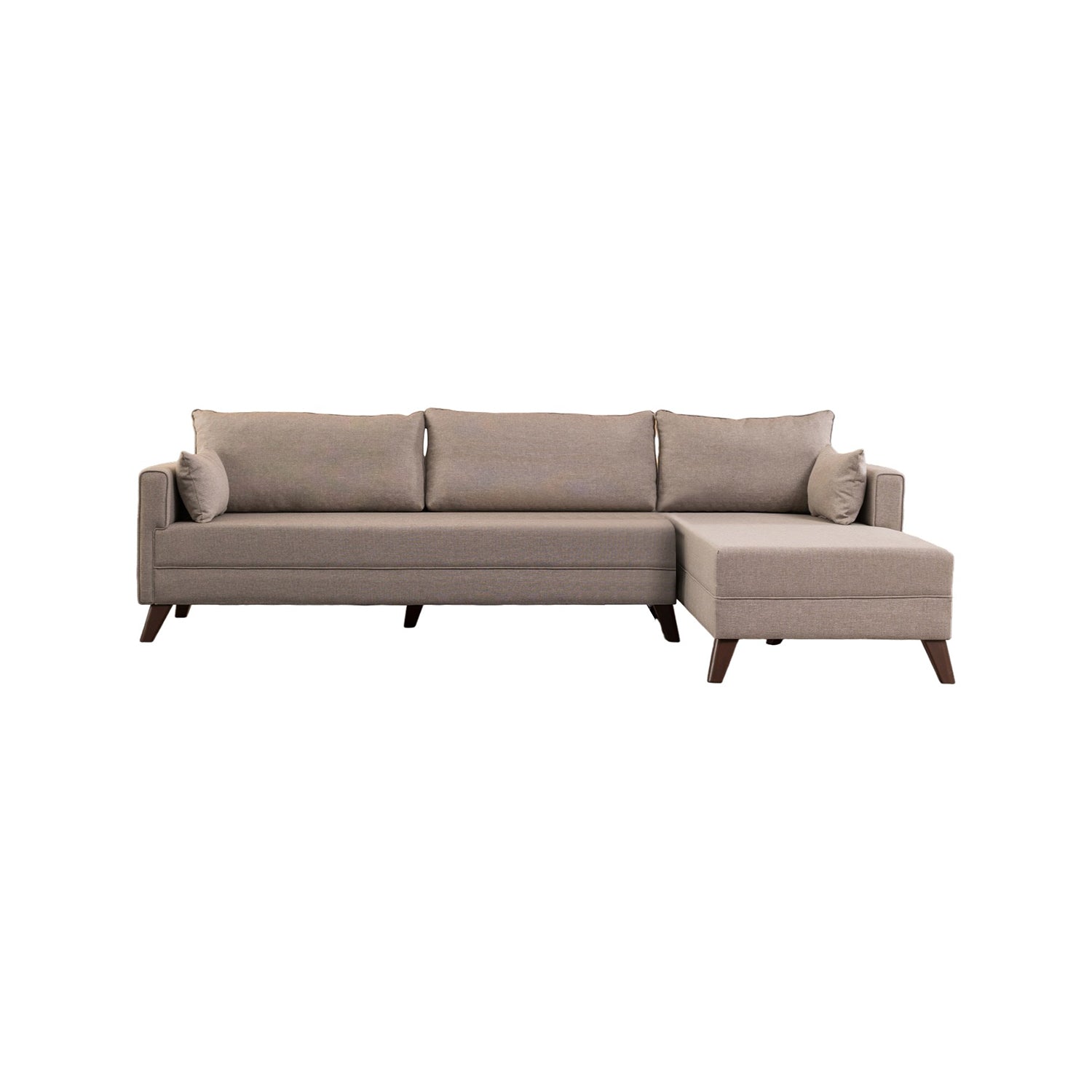 Sofá de canto moderno, cor creme, 275 cm | 100% poliéster, espuma 28 DNS, fácil de limpar | Design escandinavo elegante com pernas de nogueira, perfeito para salas de estar
