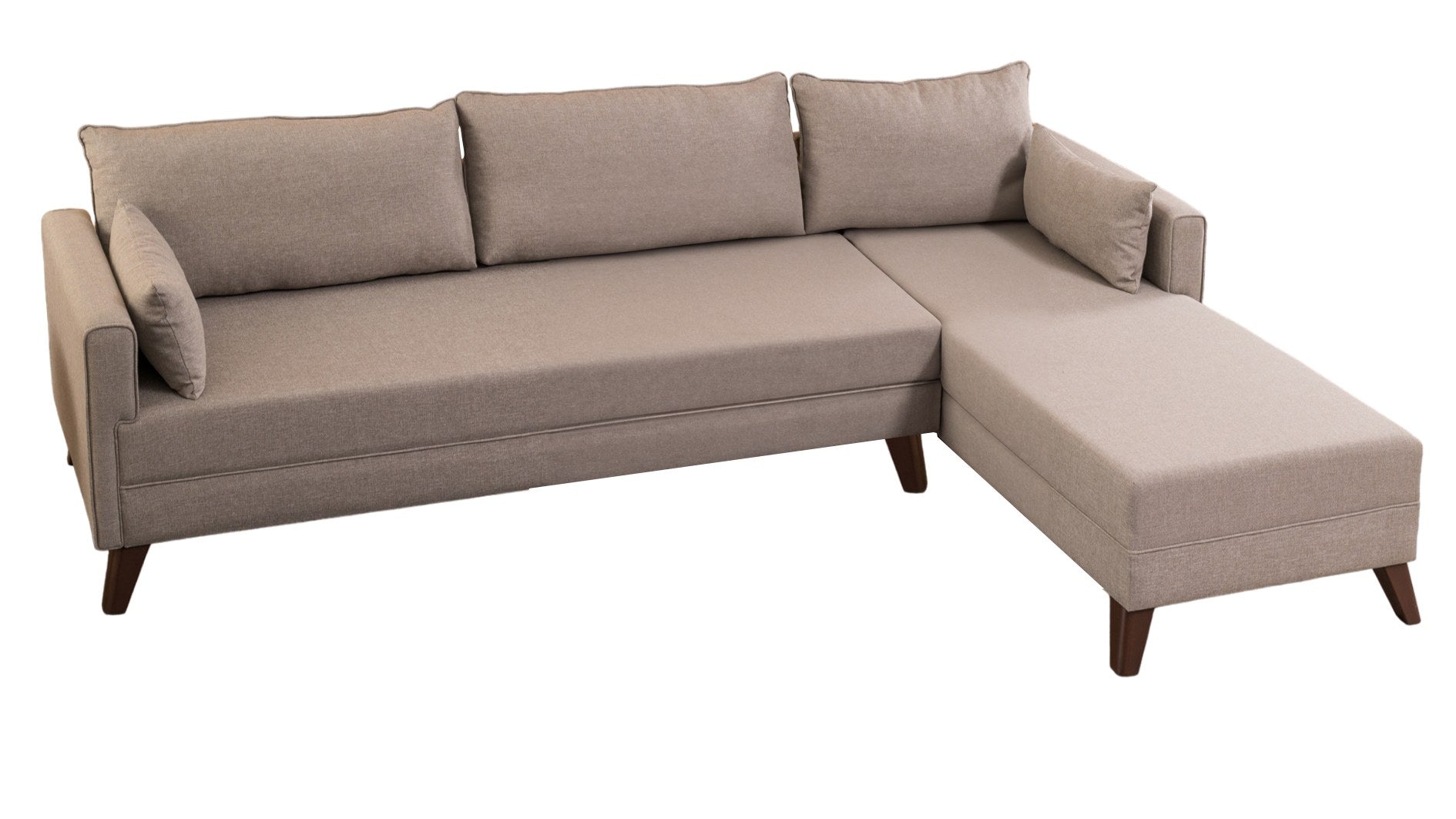 Sofá de canto moderno, cor creme, 275 cm | 100% poliéster, espuma 28 DNS, fácil de limpar | Design escandinavo elegante com pernas de nogueira, perfeito para salas de estar
