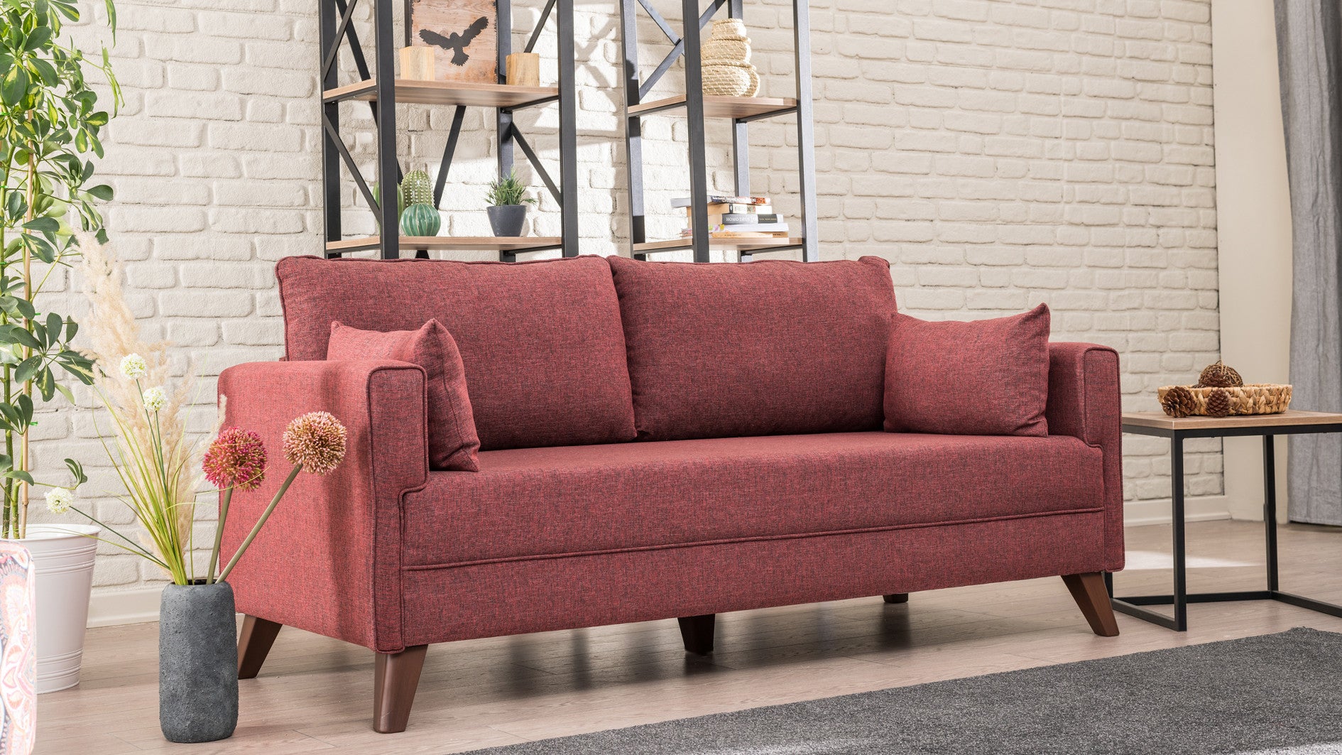 Sofá moderno de 2 lugares, vermelho clarete, 177 x 85 x 81 cm | Estrutura de madeira/MDF durável, 100% poliéster fácil de limpar, espuma confortável de 28 DNS | Design elegante para hotéis e residências