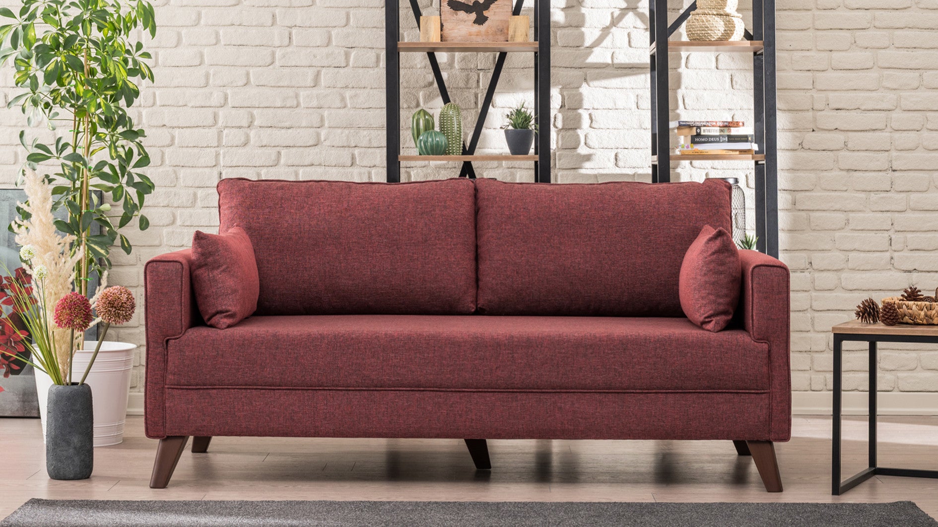 Sofá moderno de 2 lugares, vermelho clarete, 177 x 85 x 81 cm | Estrutura de madeira/MDF durável, 100% poliéster fácil de limpar, espuma confortável de 28 DNS | Design elegante para hotéis e residências