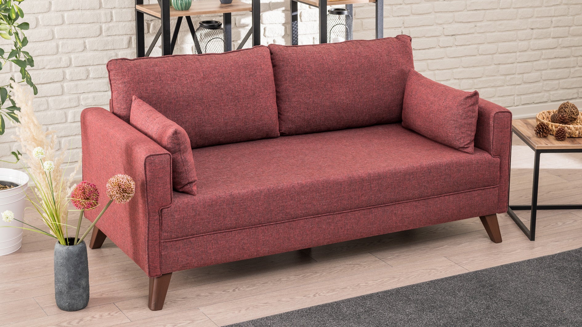 Sofá moderno de 2 lugares, vermelho clarete, 177 x 85 x 81 cm | Estrutura de madeira/MDF durável, 100% poliéster fácil de limpar, espuma confortável de 28 DNS | Design elegante para hotéis e residências