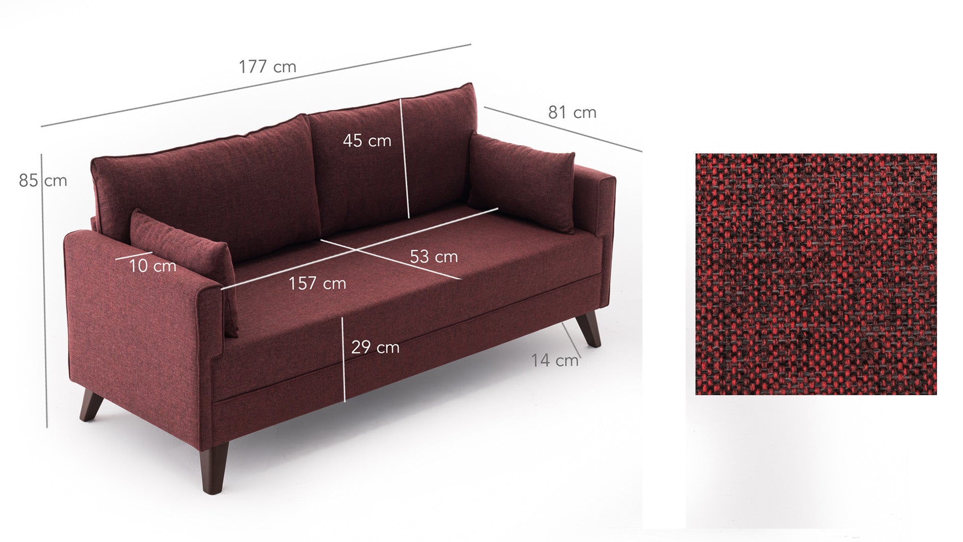 Sofá moderno de 2 lugares, vermelho clarete, 177 x 85 x 81 cm | Estrutura de madeira/MDF durável, 100% poliéster fácil de limpar, espuma confortável de 28 DNS | Design elegante para hotéis e residências