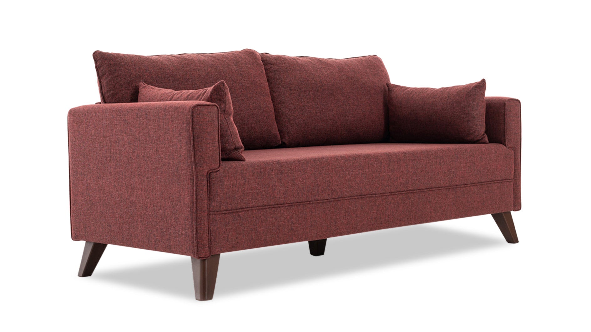 Sofá moderno de 3 lugares, vermelho clarete, 208 cm | Estrutura de madeira/MDF, 100% poliéster, tecido de fácil limpeza, espuma 28 DNS, elegante e confortável para casa e hotel