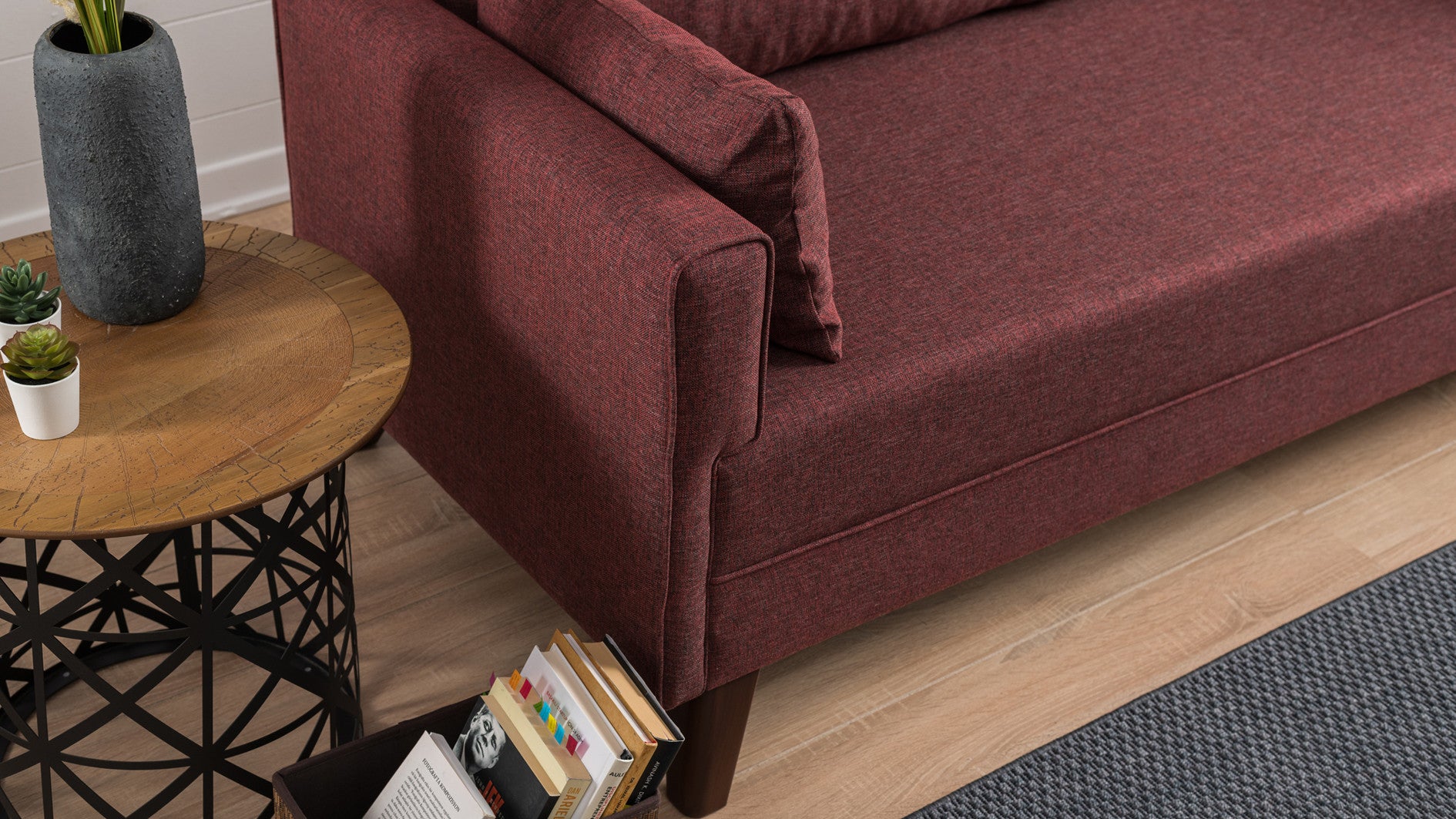 Sofá-cama vermelho Claret de 3 lugares, 208 cm | Estrutura de madeira/MDF, 100% poliéster, fácil de limpar | Tamanho da cama: 150 x 190 cm, design moderno, perfeito para casa e hotel