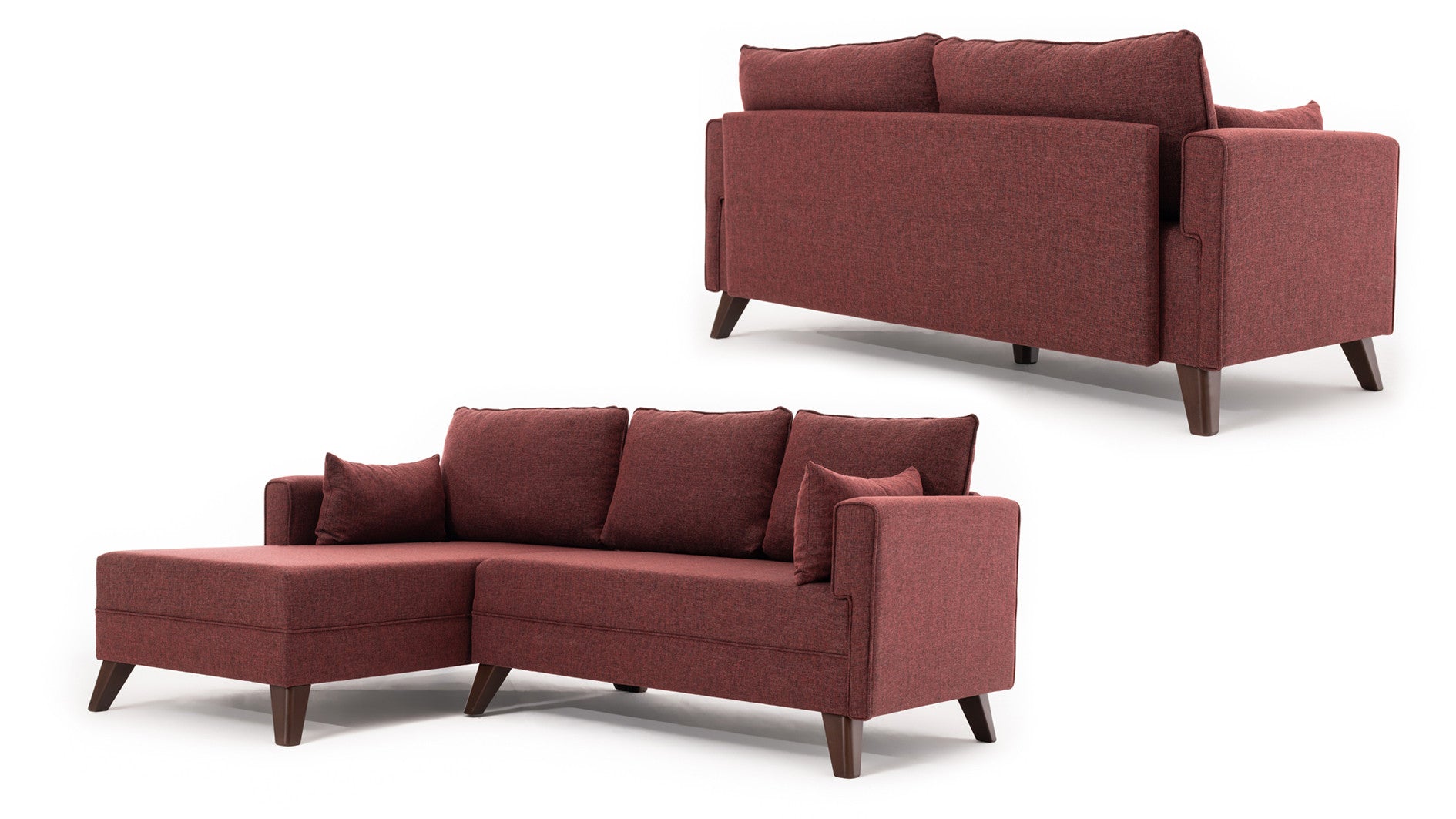 Sofá-cama de canto vermelho Claret, 205 cm | Estrutura de madeira/MDF, 100% poliéster, fácil de limpar | Tamanho da cama: 140 x 80 cm, elegante e funcional para espaços modernos