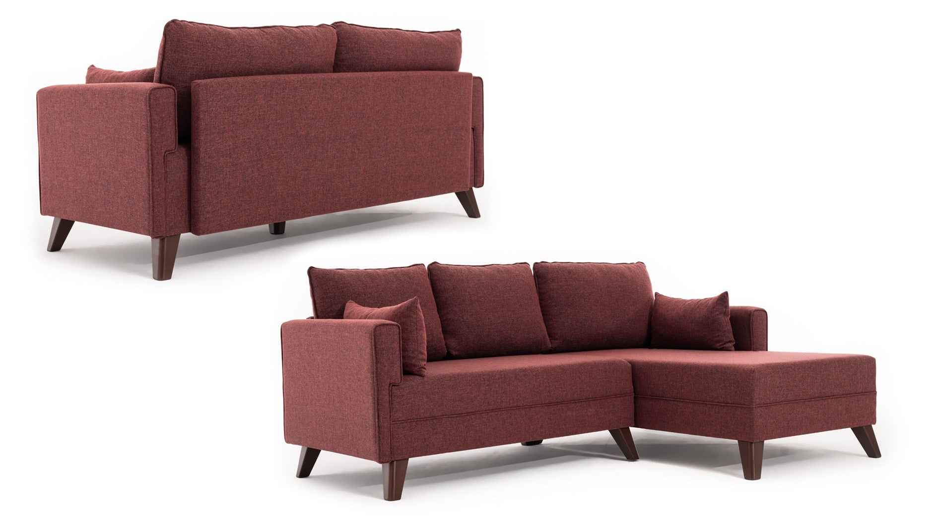 Sofá-cama de canto vermelho Claret, 205 cm | Estrutura de madeira/MDF, 100% poliéster, fácil de limpar | Tamanho da cama: 140 x 80 cm, elegante e funcional para espaços modernos
