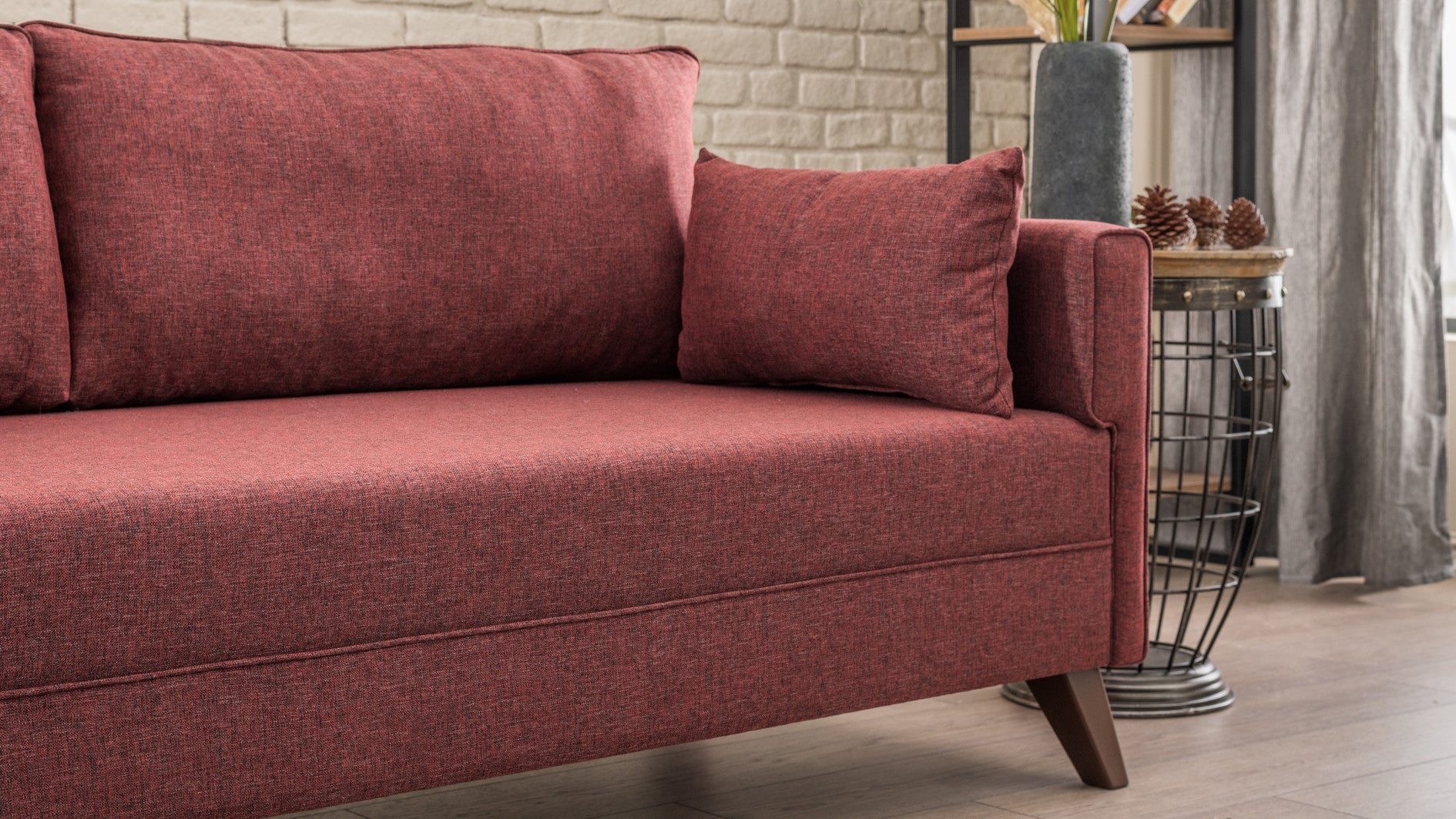 Sofá de Canto Claret Red, 275 cm | 100% poliéster, espuma 28 DNS, fácil de limpar | Elegante e confortável para salas de estar modernas, estrutura de madeira/MDF durável