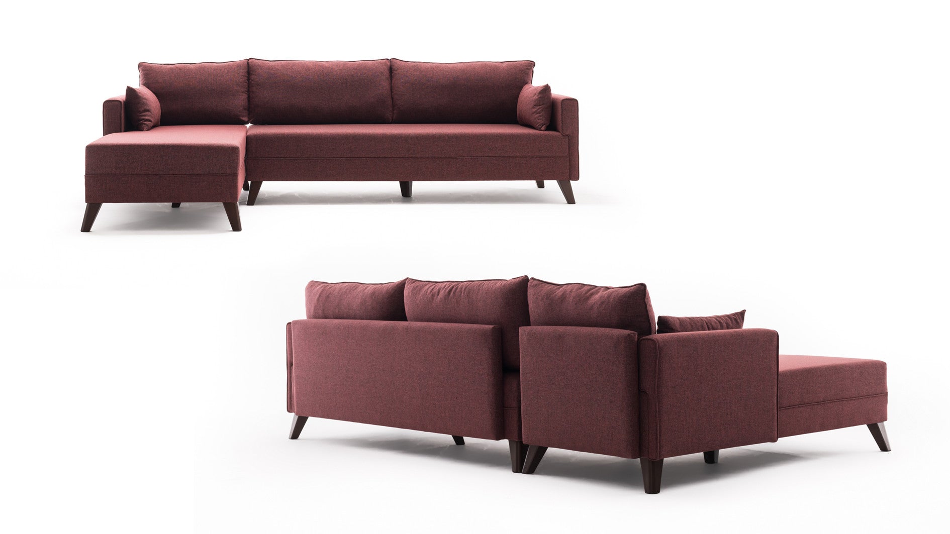 Sofá de Canto Claret Red, 275 cm | 100% poliéster, espuma 28 DNS, fácil de limpar | Elegante e confortável para salas de estar modernas, estrutura de madeira/MDF durável