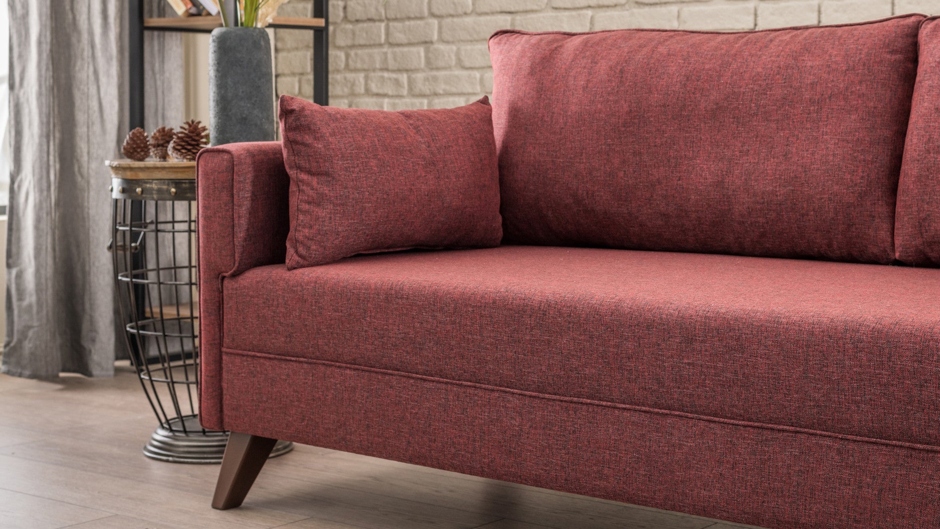 Sofá de Canto Claret Red, 275 cm | 100% poliéster, espuma 28 DNS, fácil de limpar | Elegante e confortável para salas de estar modernas, estrutura de madeira/MDF durável