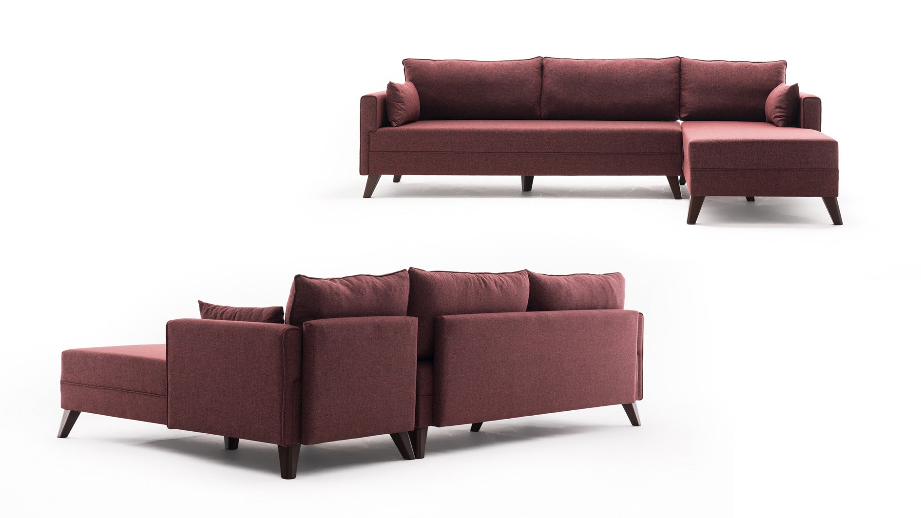 Sofá de Canto Claret Red, 275 cm | 100% poliéster, espuma 28 DNS, fácil de limpar | Elegante e confortável para salas de estar modernas, estrutura de madeira/MDF durável
