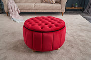 Elegante pufe vermelho, 65 x 42 x 65 cm | 100% poliéster e veludo, estrutura de madeira resistente | Perfeito para decoração moderna e tradicional