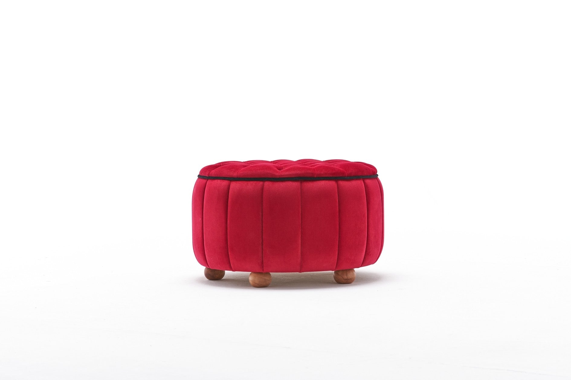 Elegante pufe vermelho, 65 x 42 x 65 cm | 100% poliéster e veludo, estrutura de madeira resistente | Perfeito para decoração moderna e tradicional