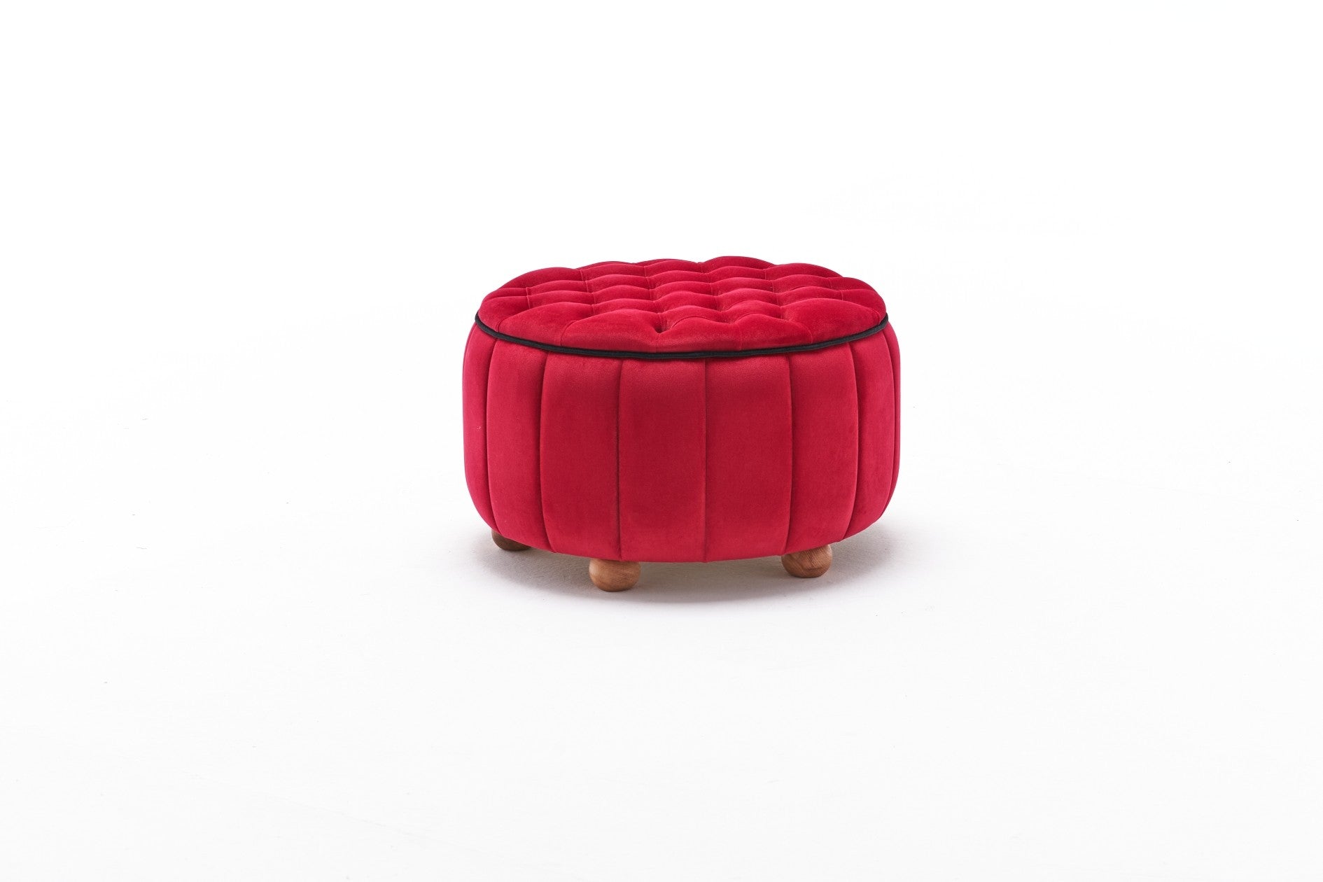 Elegante pufe vermelho, 65 x 42 x 65 cm | 100% poliéster e veludo, estrutura de madeira resistente | Perfeito para decoração moderna e tradicional
