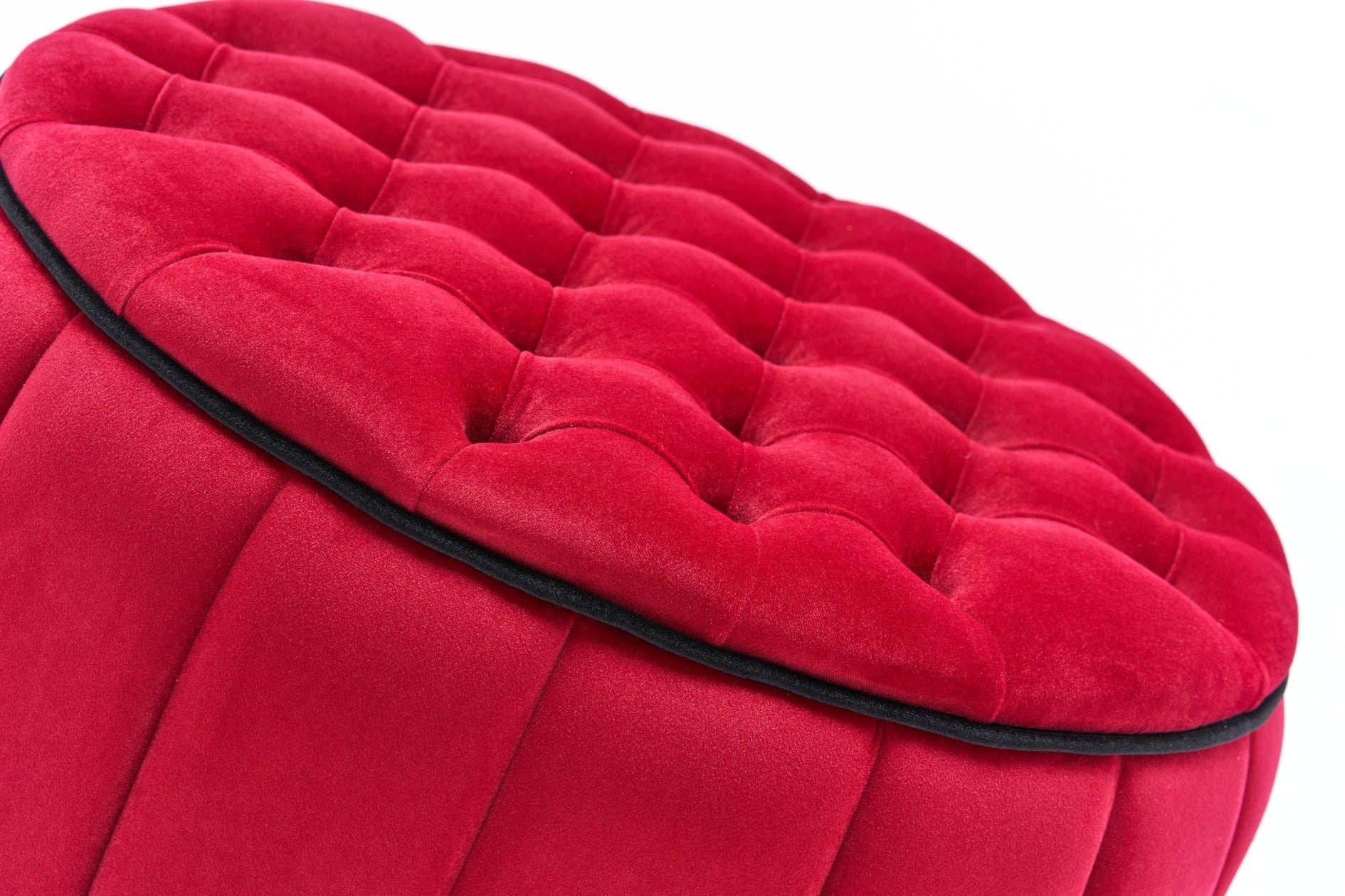 Elegante pufe vermelho, 65 x 42 x 65 cm | 100% poliéster e veludo, estrutura de madeira resistente | Perfeito para decoração moderna e tradicional