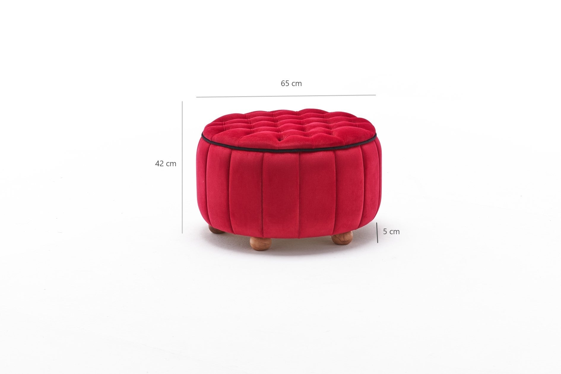 Elegante pufe vermelho, 65 x 42 x 65 cm | 100% poliéster e veludo, estrutura de madeira resistente | Perfeito para decoração moderna e tradicional