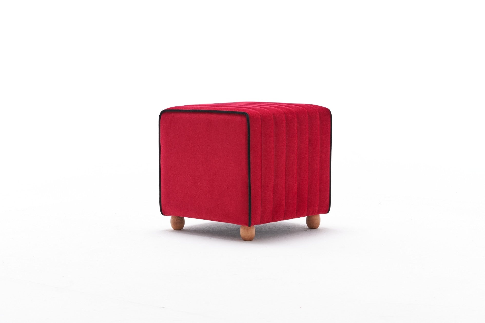 Elegante pufe vermelho, 40 x 40 x 40 cm | 100% poliéster e veludo, estrutura de madeira resistente | Uma adição elegante a salas de estar e quartos modernos