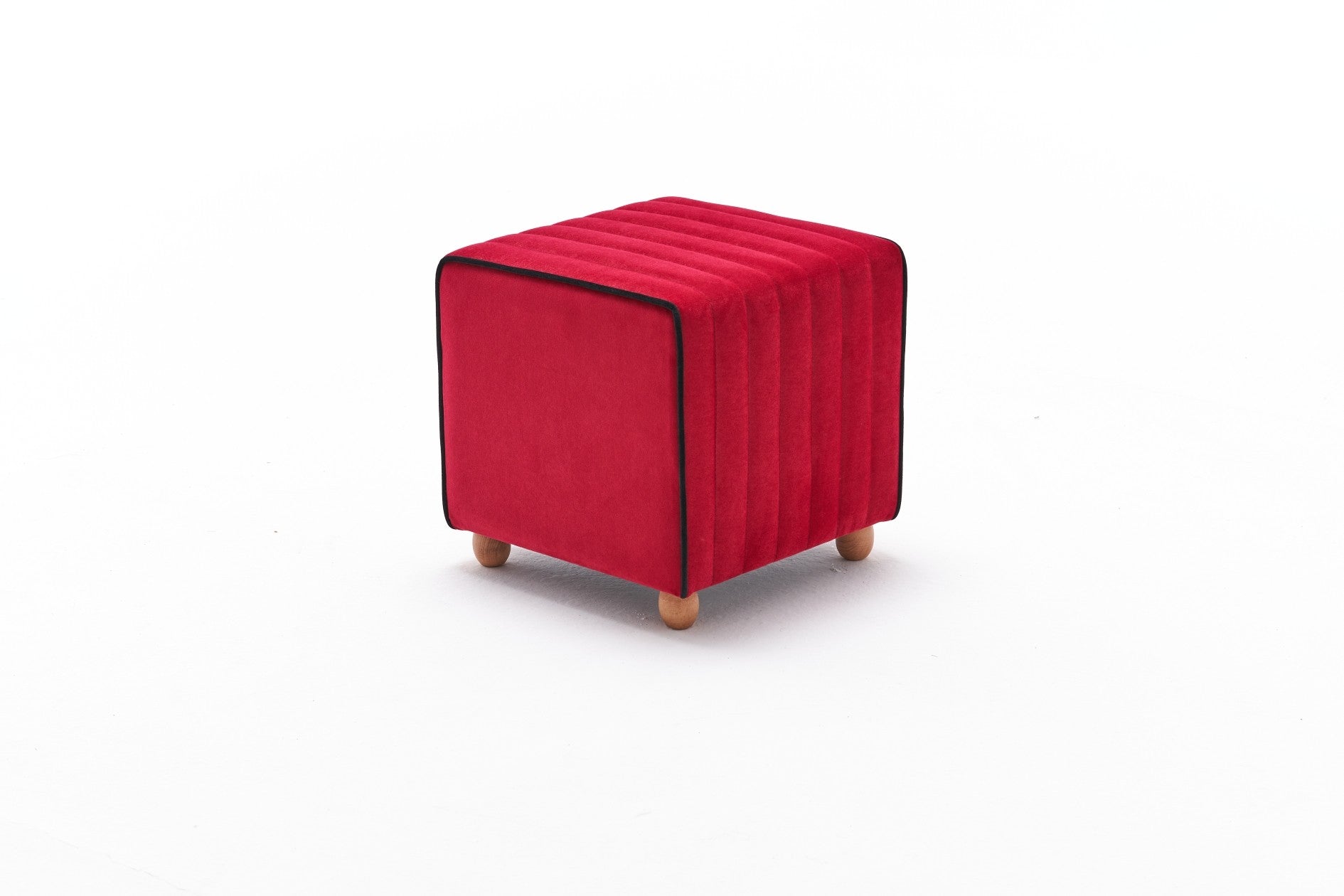 Elegante pufe vermelho, 40 x 40 x 40 cm | 100% poliéster e veludo, estrutura de madeira resistente | Uma adição elegante a salas de estar e quartos modernos