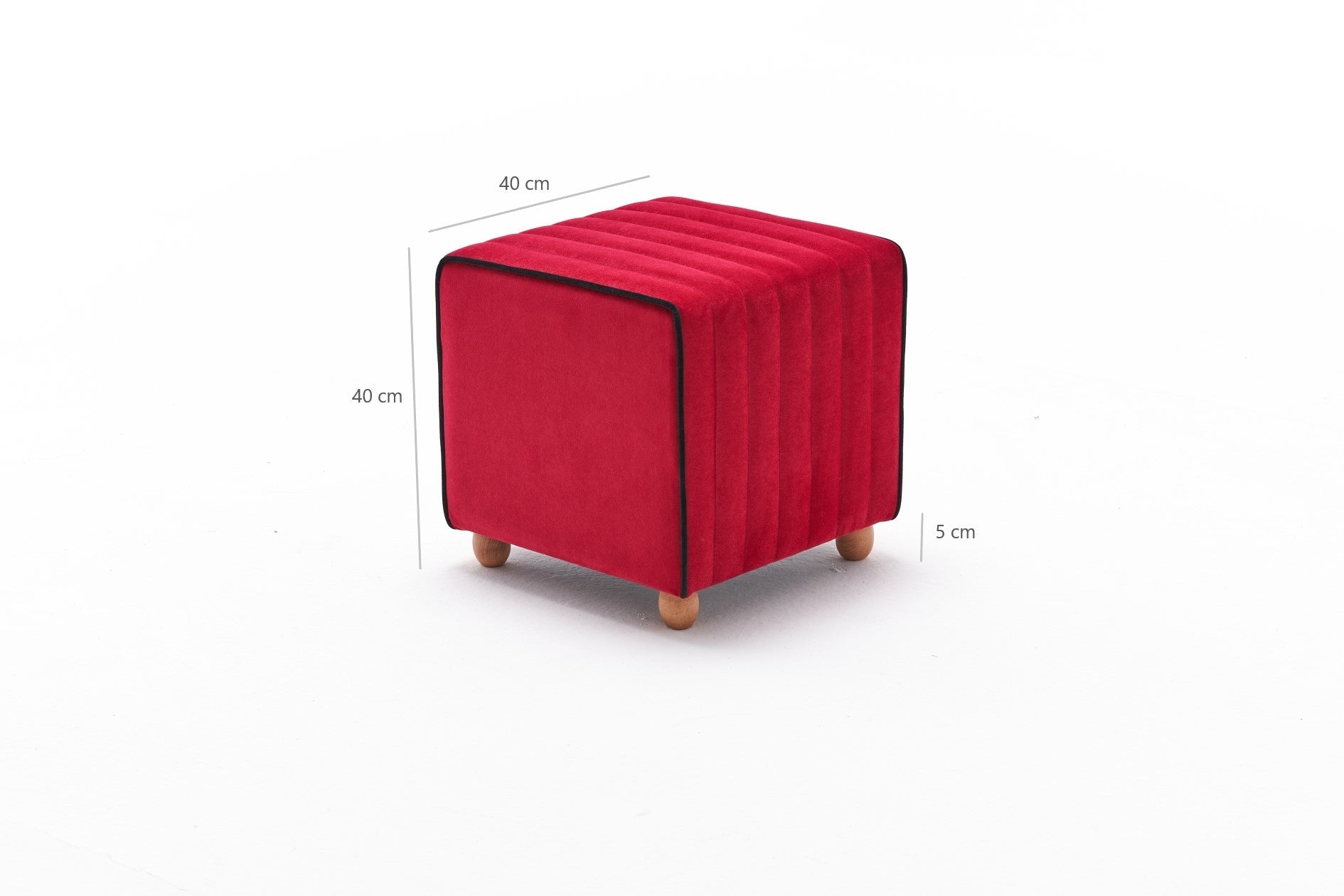 Elegante pufe vermelho, 40 x 40 x 40 cm | 100% poliéster e veludo, estrutura de madeira resistente | Uma adição elegante a salas de estar e quartos modernos