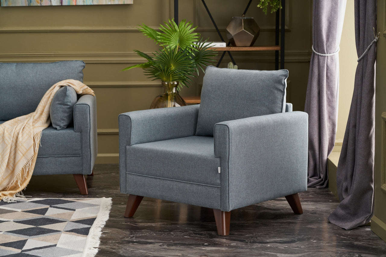 Sofá moderno de 1 lugar, azul, 82 x 85 x 81 cm | Estrutura em formato de árvore de abeto, 100% poliéster, tecido de fácil limpeza, espuma 28 DNS | Design escandinavo elegante para residências e hotéis