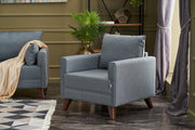 Sofá moderno de 1 lugar, azul, 82 x 85 x 81 cm | Estrutura em formato de árvore de abeto, 100% poliéster, tecido de fácil limpeza, espuma 28 DNS | Design escandinavo elegante para residências e hotéis
