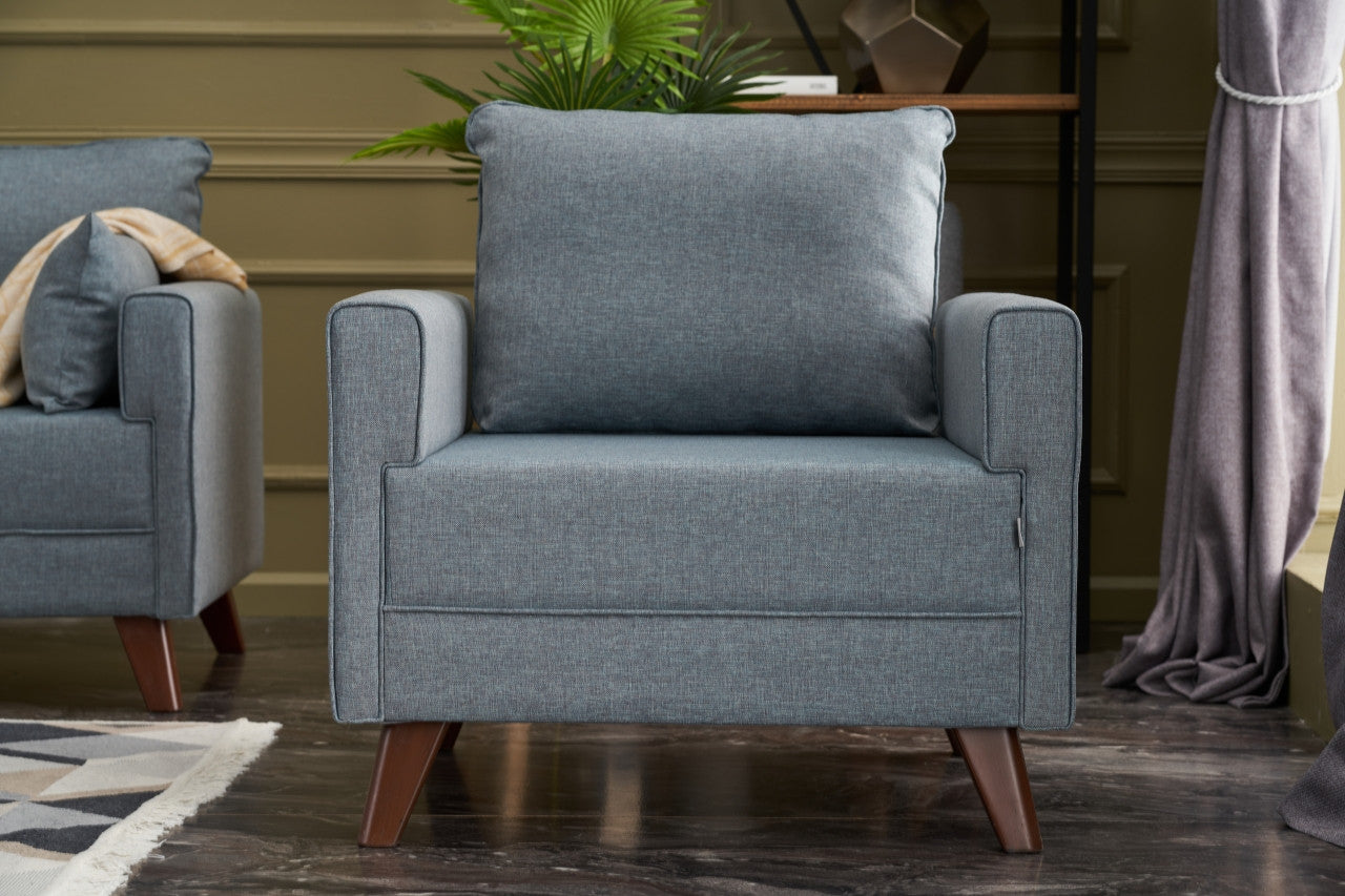 Sofá moderno de 1 lugar, azul, 82 x 85 x 81 cm | Estrutura em formato de árvore de abeto, 100% poliéster, tecido de fácil limpeza, espuma 28 DNS | Design escandinavo elegante para residências e hotéis