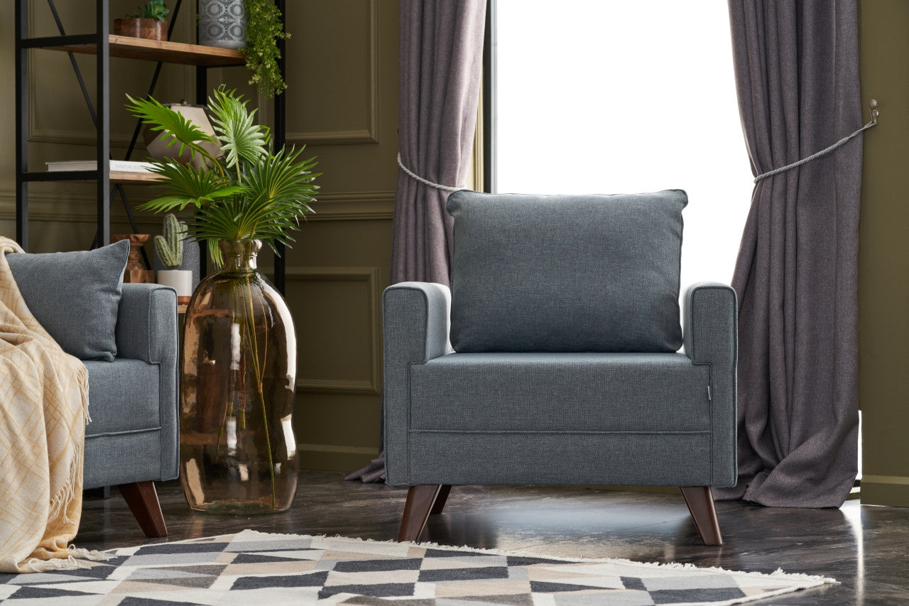 Sofá moderno de 1 lugar, azul, 82 x 85 x 81 cm | Estrutura em formato de árvore de abeto, 100% poliéster, tecido de fácil limpeza, espuma 28 DNS | Design escandinavo elegante para residências e hotéis
