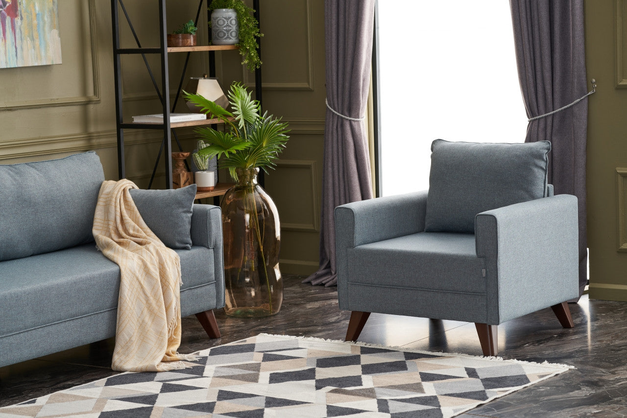 Sofá moderno de 1 lugar, azul, 82 x 85 x 81 cm | Estrutura em formato de árvore de abeto, 100% poliéster, tecido de fácil limpeza, espuma 28 DNS | Design escandinavo elegante para residências e hotéis