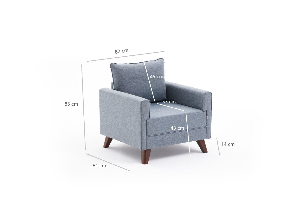 Sofá moderno de 1 lugar, azul, 82 x 85 x 81 cm | Estrutura em formato de árvore de abeto, 100% poliéster, tecido de fácil limpeza, espuma 28 DNS | Design escandinavo elegante para residências e hotéis