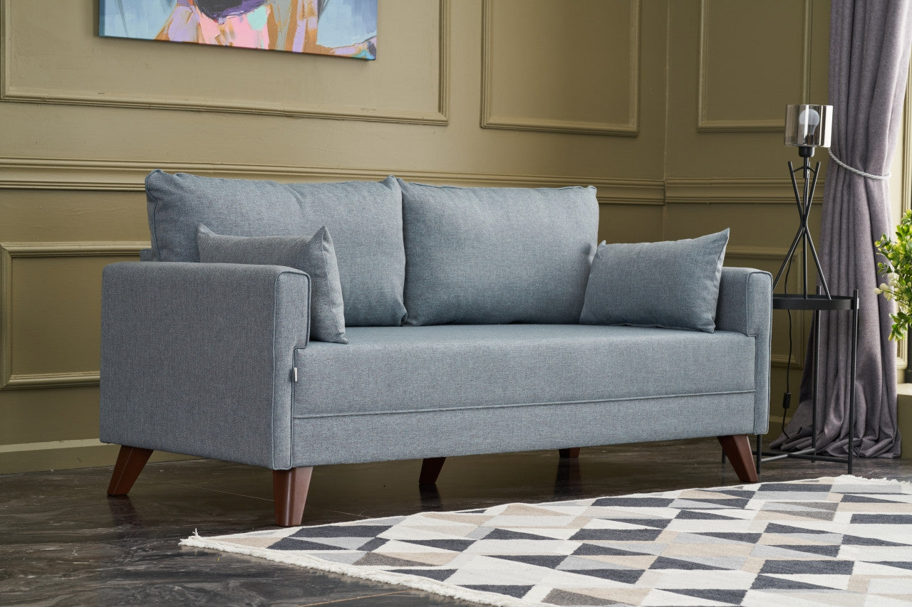 Sofá moderno de 2 lugares, azul, 177 x 85 x 81 cm | Estrutura em formato de árvore de abeto, 100% poliéster, tecido de fácil limpeza, espuma 28 DNS | Design escandinavo elegante para residências e hotéis