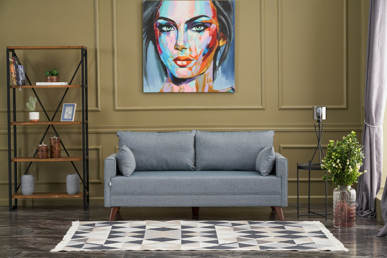 Sofá moderno de 2 lugares, azul, 177 x 85 x 81 cm | Estrutura em formato de árvore de abeto, 100% poliéster, tecido de fácil limpeza, espuma 28 DNS | Design escandinavo elegante para residências e hotéis