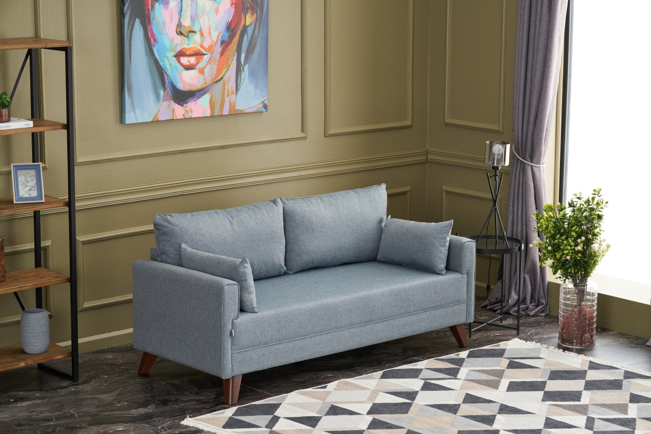Sofá moderno de 2 lugares, azul, 177 x 85 x 81 cm | Estrutura em formato de árvore de abeto, 100% poliéster, tecido de fácil limpeza, espuma 28 DNS | Design escandinavo elegante para residências e hotéis