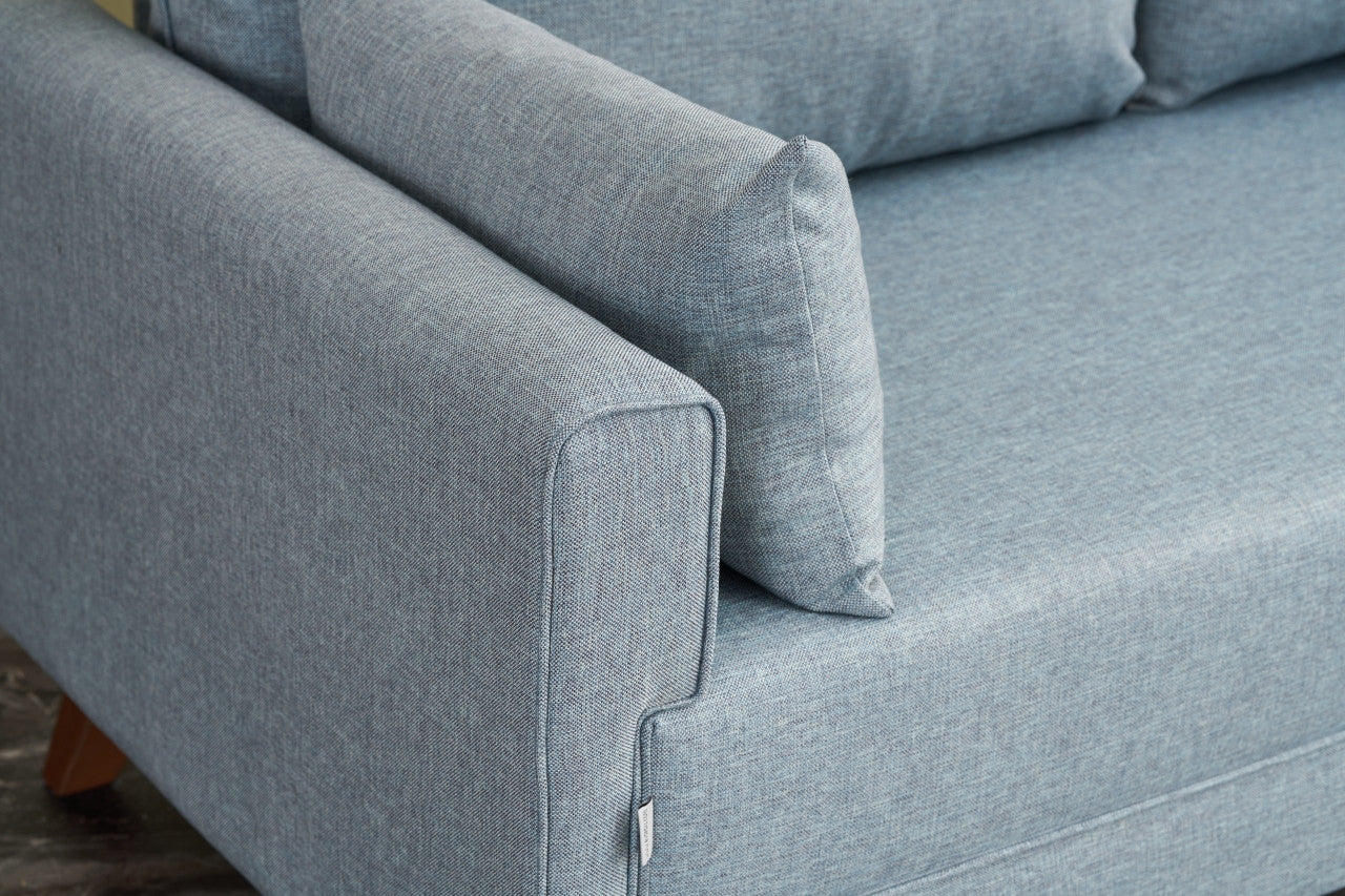 Sofá moderno de 2 lugares, azul, 177 x 85 x 81 cm | Estrutura em formato de árvore de abeto, 100% poliéster, tecido de fácil limpeza, espuma 28 DNS | Design escandinavo elegante para residências e hotéis